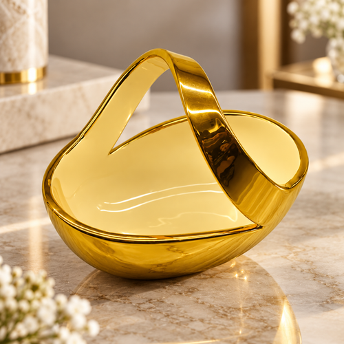 Elegant Gold Rim Sculptural Basket Bowl