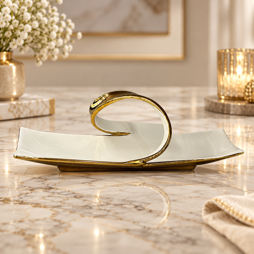 Luxury White & Gold Sculptural Ceramic Platter
