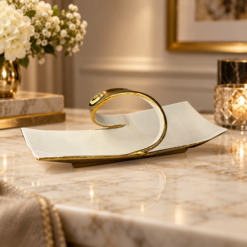 Luxury White & Gold Sculptural Ceramic Platter
