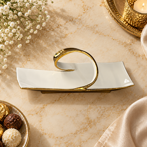 Luxury White & Gold Sculptural Ceramic Platter