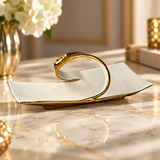Luxury White & Gold Sculptural Ceramic Platter