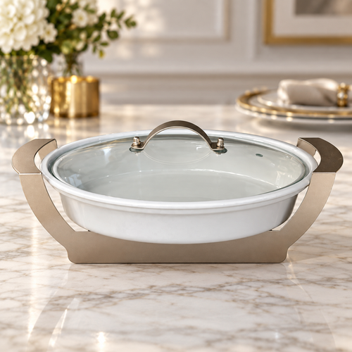 Luxury Oval Buffet Casserole with Gold Stand