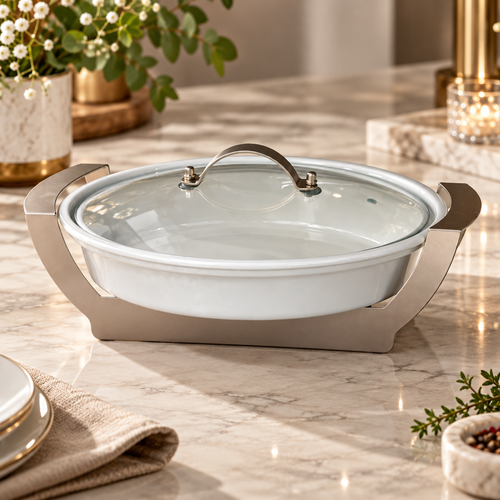 Luxury Oval Buffet Casserole with Gold Stand