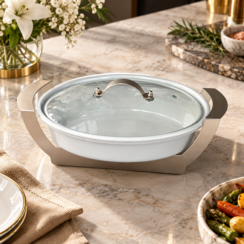 Luxury Oval Buffet Casserole with Gold Stand