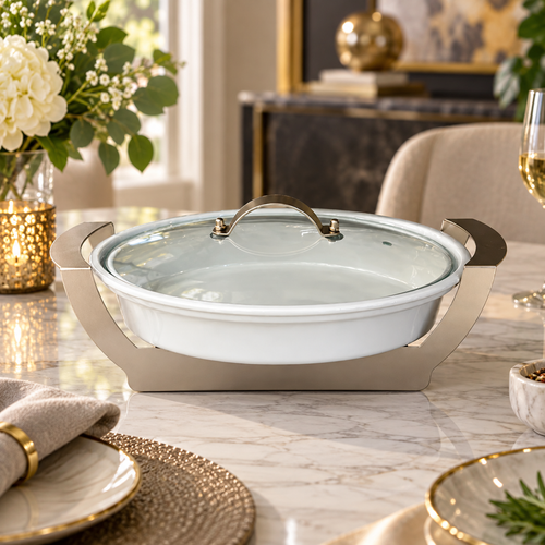 Luxury Oval Buffet Casserole with Gold Stand