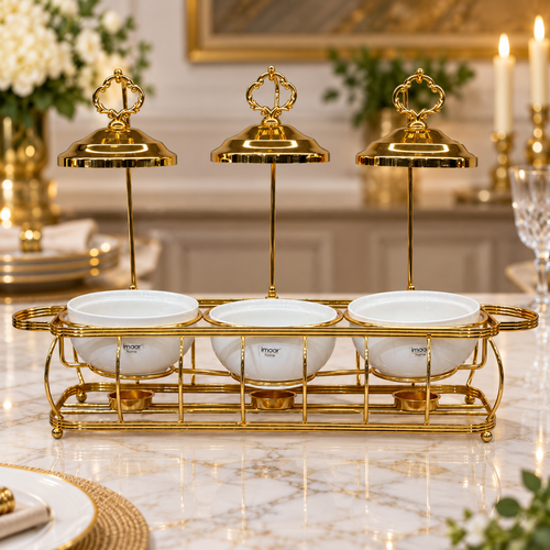 3 Piece Gold & Ceramic Casserole Set