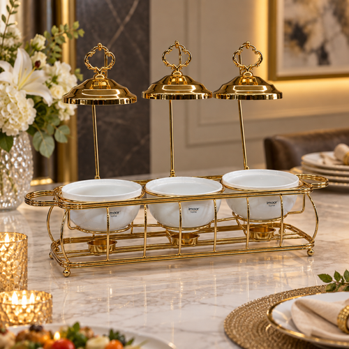 3 Piece Gold & Ceramic Casserole Set