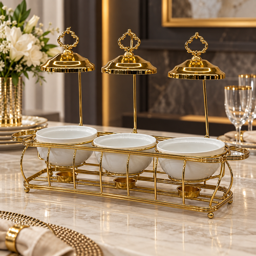 3 Piece Gold & Ceramic Casserole Set