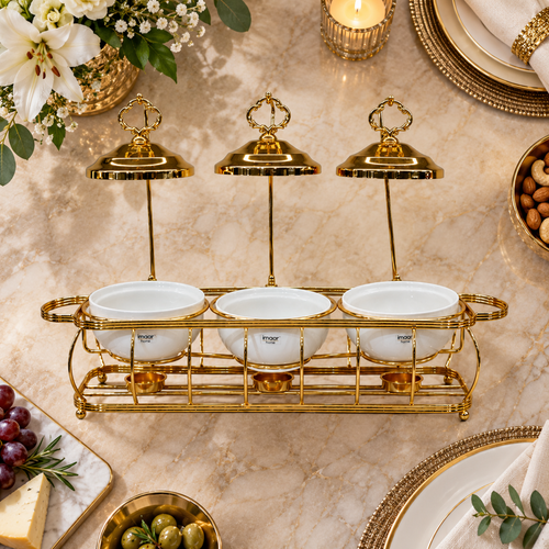 3 Piece Gold & Ceramic Casserole Set