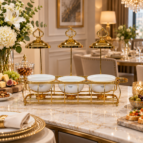3 Piece Gold & Ceramic Casserole Set