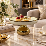 Modern Cream & Gold Bulbous Pedestal Bowl