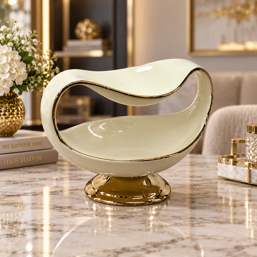 Modern Cream & Gold Arched Decorative Bowl