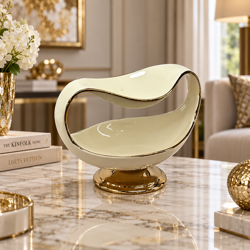 Modern Cream & Gold Arched Decorative Bowl