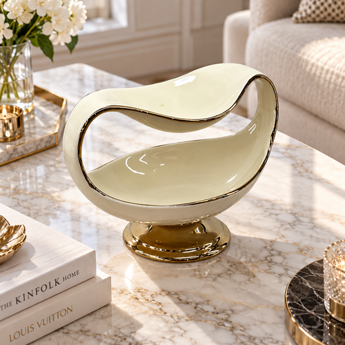 Modern Cream & Gold Arched Decorative Bowl