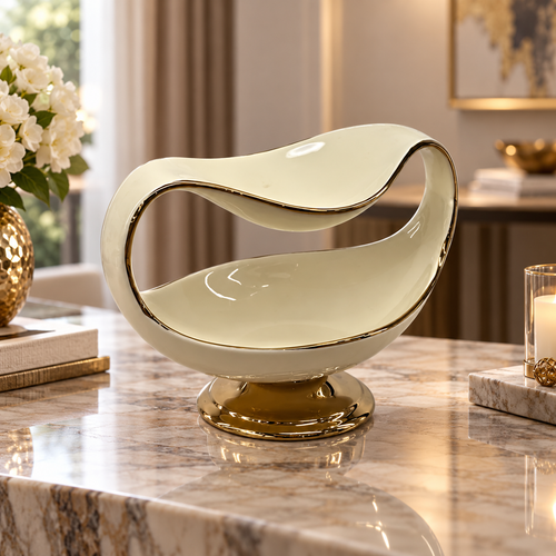 Modern Cream & Gold Arched Decorative Bowl