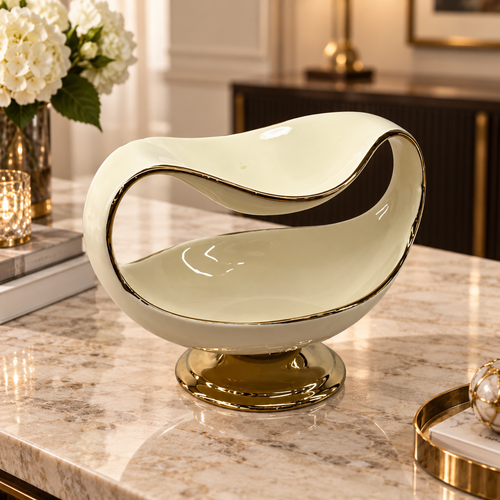 Modern Cream & Gold Arched Decorative Bowl