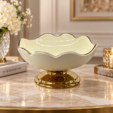 Modern Cream Scalloped Ceramic Pedestal Bowl