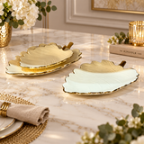 Elegant Leaf Serving Platters Cream & Gold 3 Piece Set