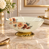 Modern Floral Cream & Gold Pedestal Bowl