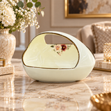 Modern Floral Cream & Gold Ceramic Basket Bowl