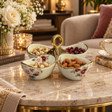 Modern Floral Cream & Gold 4 Section Divided Serving Bowl