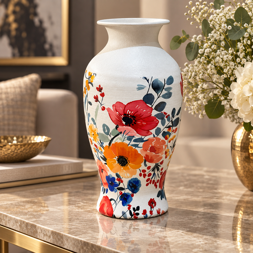 Modern Floral Print Metal Vase