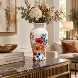 Modern Floral Print Metal Vase