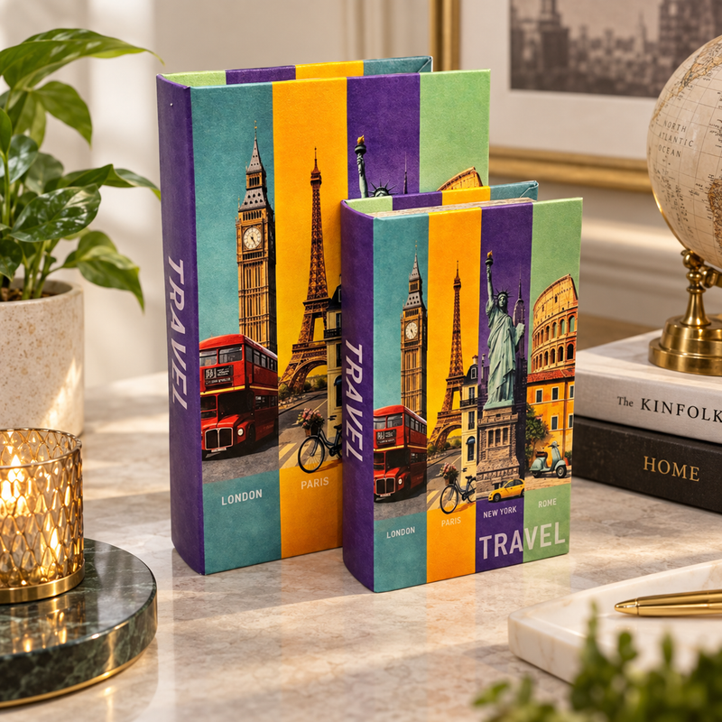 Modern Travel Decorative Storage Book 2 Piece Set