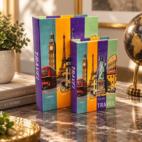 Modern Travel Decorative Storage Book 2 Piece Set