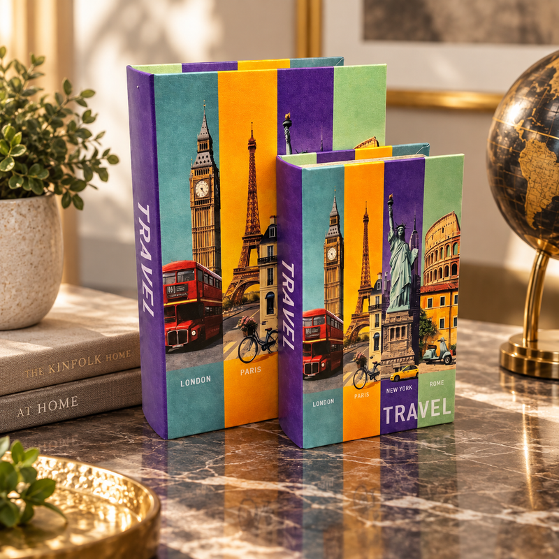 Modern Travel Decorative Storage Book 2 Piece Set