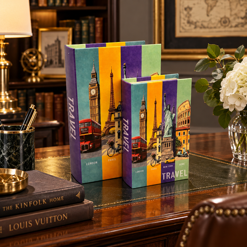 Modern Travel Decorative Storage Book 2 Piece Set