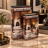 Modern Fireplace Scene Storage Book 2 Piece Set