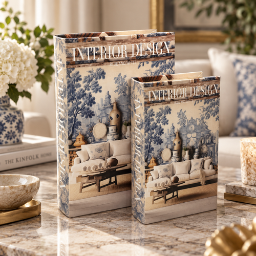 Modern "Blue and White" Storage Book 2 Piece Set