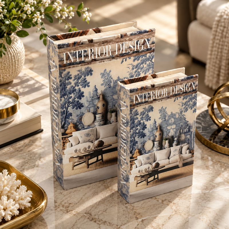 Modern "Blue and White" Storage Book 2 Piece Set