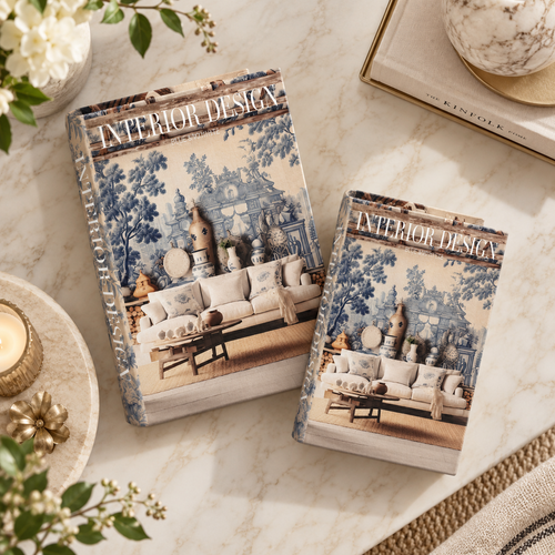 Modern "Blue and White" Storage Book 2 Piece Set