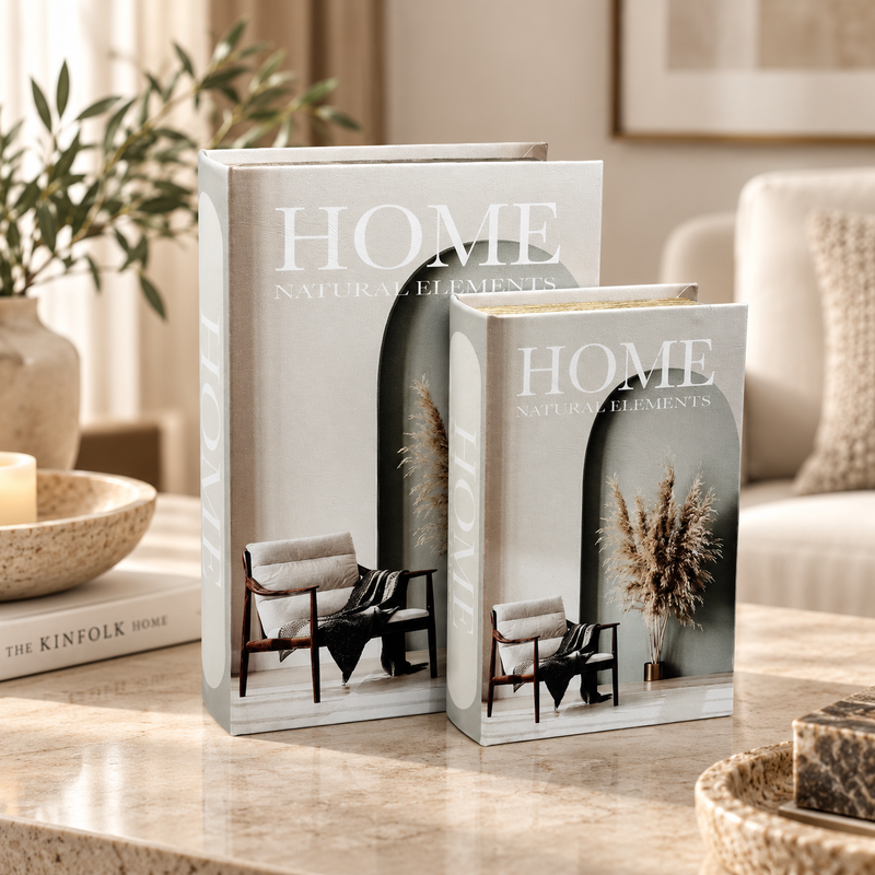 Modern "Natural Elements" Storage Book 2 Piece Set