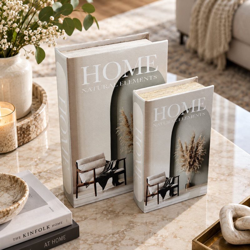 Modern "Natural Elements" Storage Book 2 Piece Set