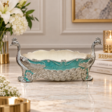Elegant Silver & Turquoise Peacock Decorative Bowl
