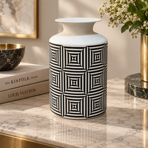 Modern Black & White Geometric Metal Vase