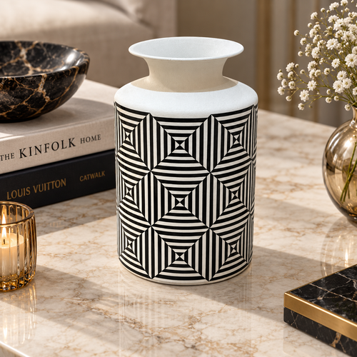 Modern Black & White Geometric Metal Vase