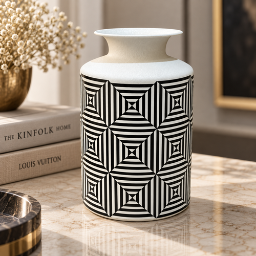 Modern Black & White Geometric Metal Vase