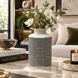 Modern Black & White Geometric Metal Vase