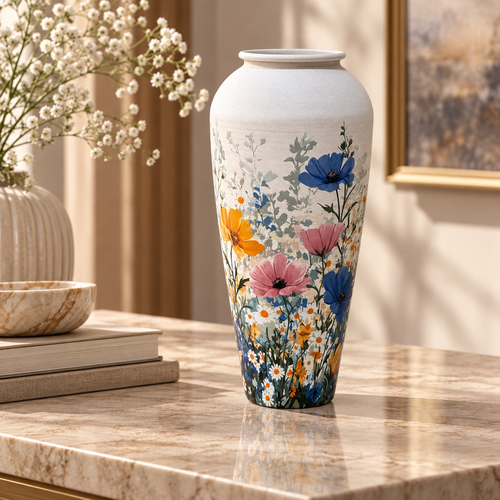 Modern Wildflower Print Metal Vase