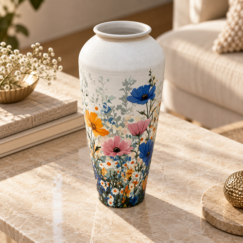 Modern Wildflower Print Metal Vase