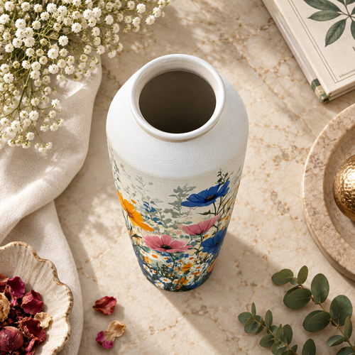 Modern Wildflower Print Metal Vase