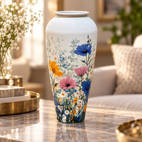 Modern Wildflower Print Metal Vase