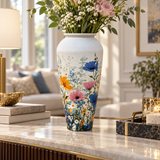 Modern Wildflower Print Metal Vase