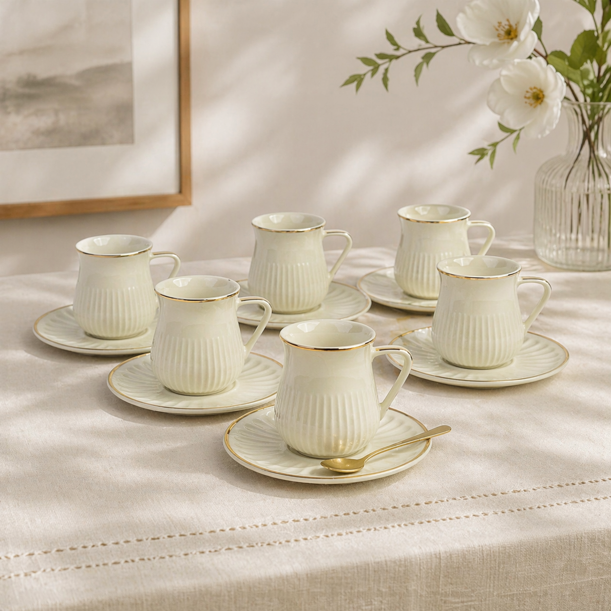 Luxury Ceramic Cup & Saucer Set - Set of 12