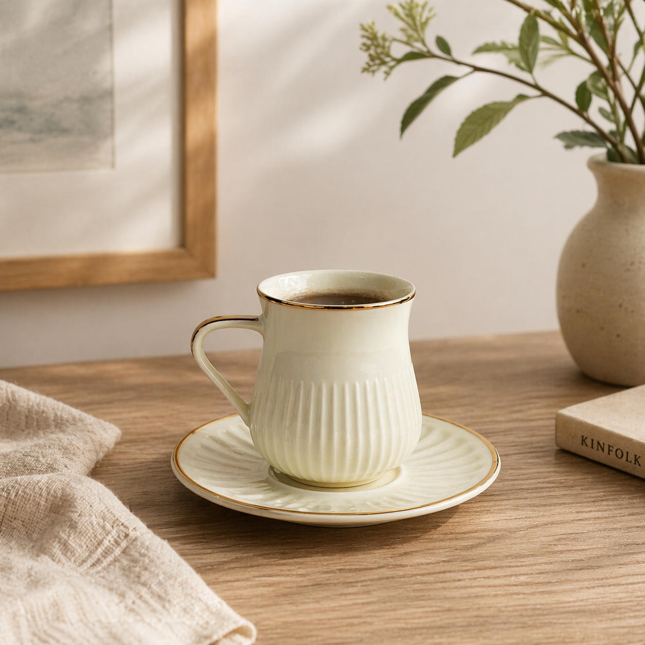 Luxury Ceramic Cup & Saucer Set - Set of 12