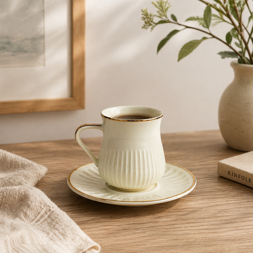 Luxury Ceramic Cup & Saucer Set - Set of 12